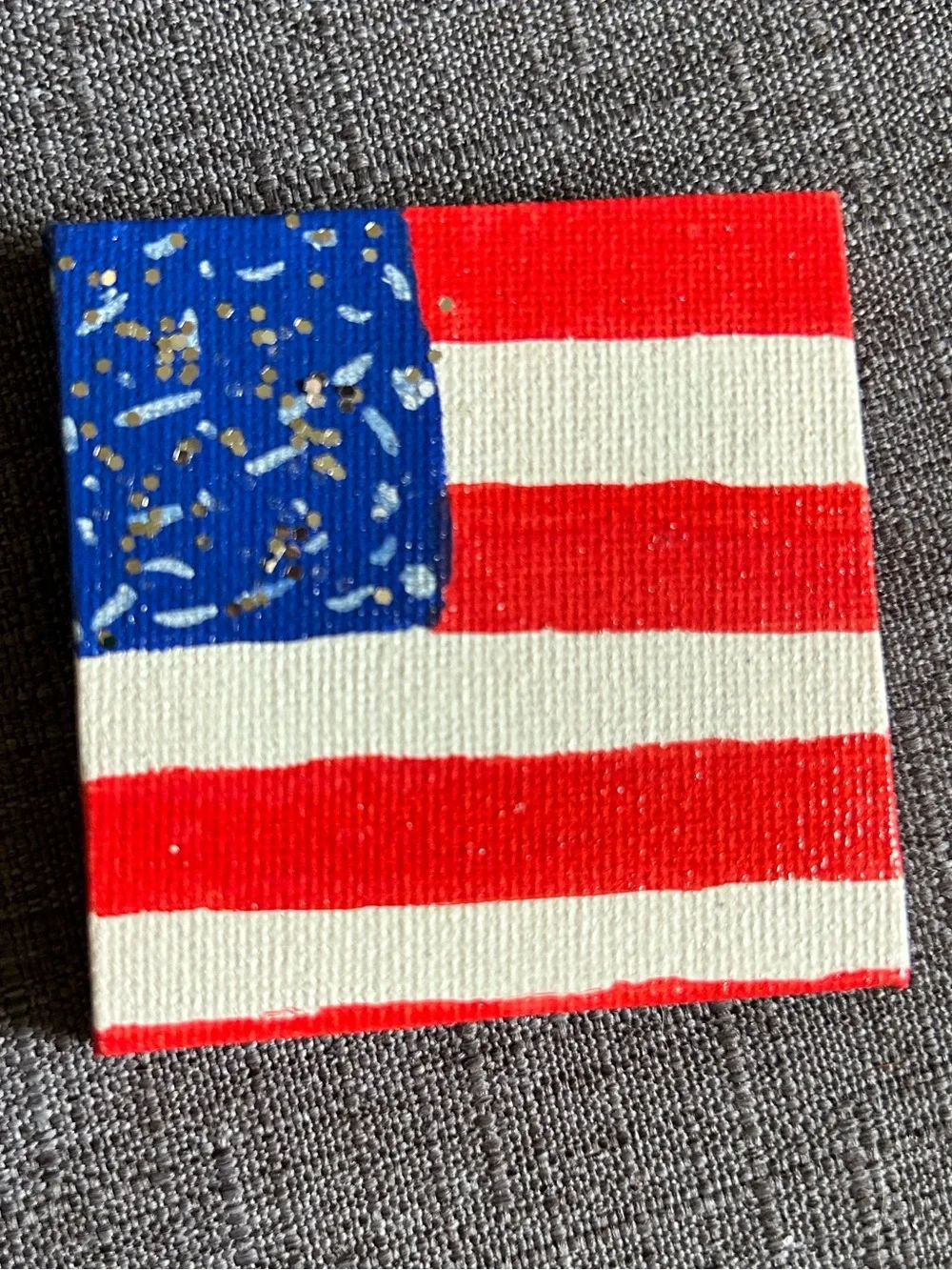 Hand Painted American Flag Canvas Magnet Red,White & Blue